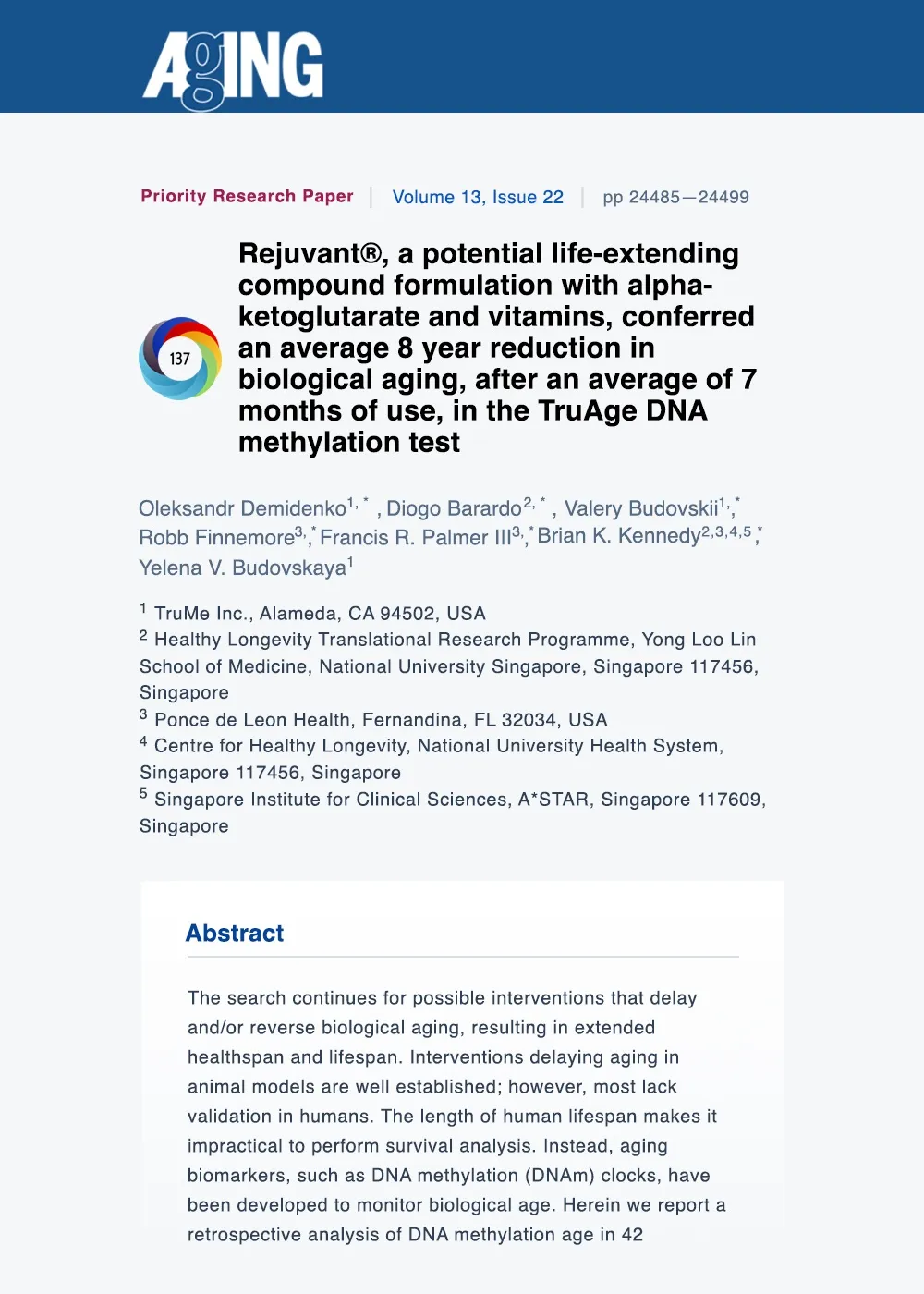 Rejuvant&copy; reduces biological age by 8 years in just 7 months. Clinically validated with the TruAge DNA test.